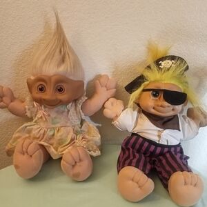 Charming Troll Doll Pair with Pirate and Floral Attire